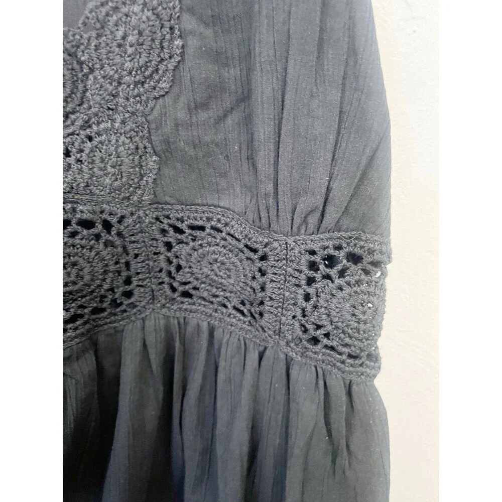 Boston Proper Black Crochet Maxi Dress Size 10 Gauzy Cotton New NWT Cover Up